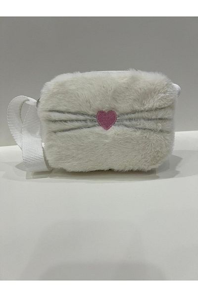 çantaevim Geantă de umăr albă de pluș pentru fetiță - Heart Furry
