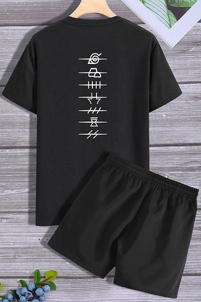 EFFRENATU Unisex Oversize Μαύρο μπλουζάκι και Σετ σορτς - Crew Neck