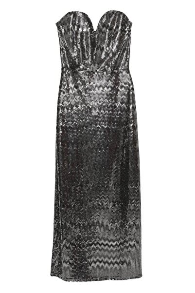 Quzu Straplez Midi Elbise Gümüş