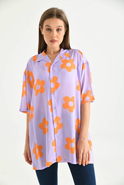TAS Viskon Çiçek Desenli Kısa Kol Gömlek