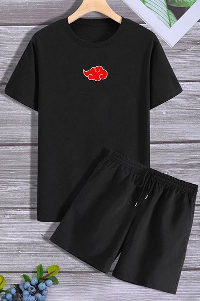 EFFRENATU Unisex Oversize Μαύρο μπλουζάκι και Σετ σορτς - Crew Neck