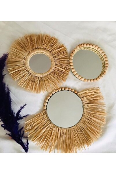 MUJA DEC 3 Lü Ayna Ve Rafyalı Dekorasyon Bohem