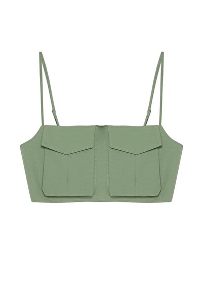 Quzu Körük Cep Detaylı Bluz Haki