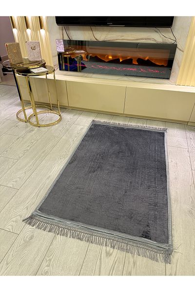 CENTER AVM Bamboo Surface Woven Base Prayer Rug Thick Knee Pain Free Soft Machine Washable Gray Prayer Rug