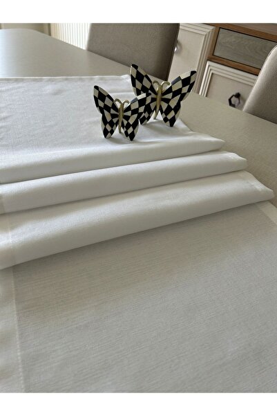 Zeren Home Meral Kurşun Collection Polyester Simli Dikdörtgen Runner Beyaz 40...