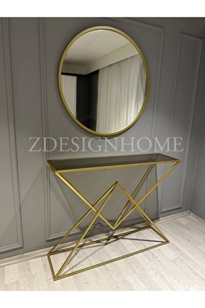 zdesignhome 90 Cm Ayna, 120x30x90 Cm Dresuar Gold Takım Zdesıgnhome