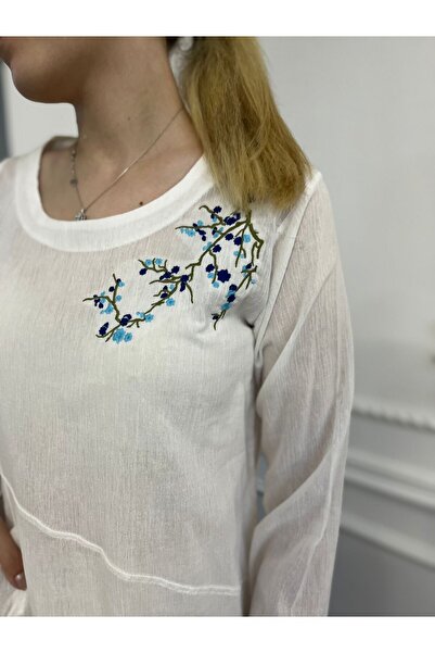 Bohemian Otantik Nakışlı Uzun Kollu Organik Pamuk Bluz