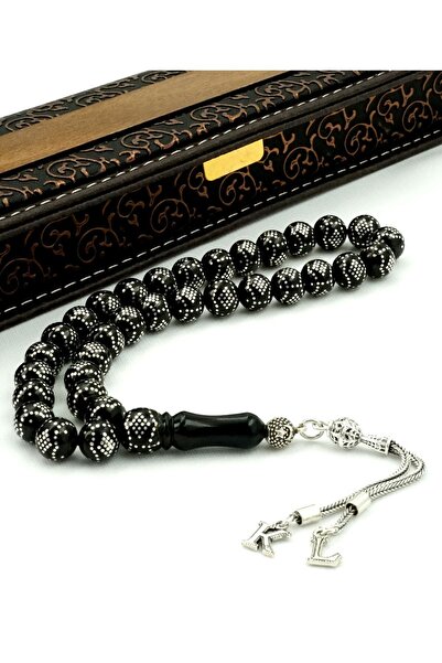 ANDİYANORA Harfli Orijinal Erzurum Oltu Taşı Tespih,gümüş Işlemeli Tesbih,hed...