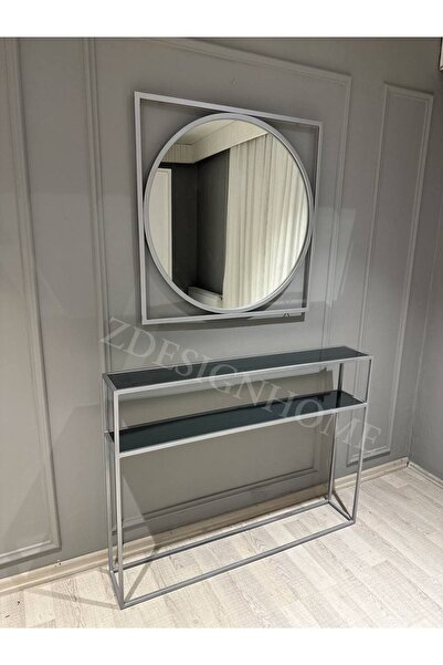 zdesignhome 85 Cm Ayna + 90x20x120 Cm Dresuar Gümüş Takım