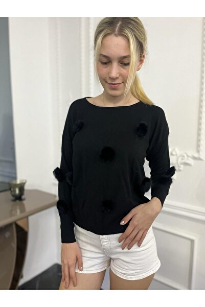 Bohemian Women's Pompom Detailed Cashmere Sweater