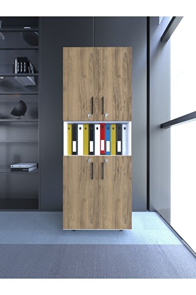BGR MOBİLYA Beyaz Gövde Ahşap 4 Kilitli Kapak Ofis Dolabı