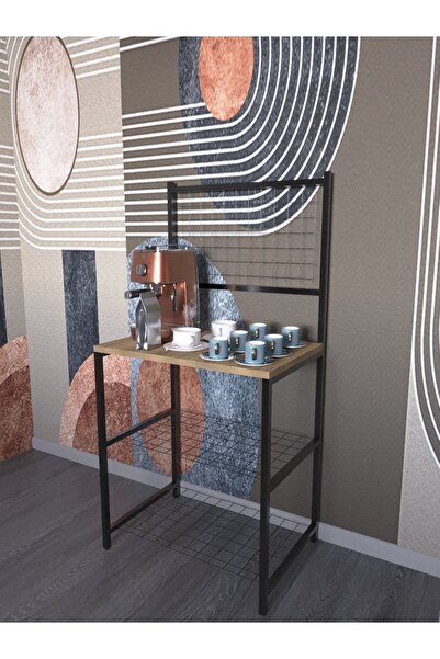 BGR MOBİLYA Modern Metal Ahşap Kahve Köşesi Ve Bar Masası Metal Kahverengi Modern