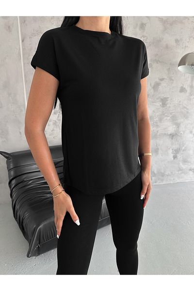 Look Forward Set de tricou cu jambiere elastice din viscoză neagră pentru femei
