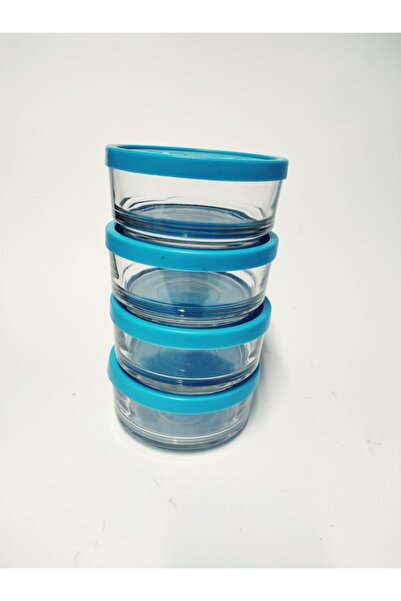 Turkuaz 4'lü Yuvarlak , Küçük, Cam,kahvaltılık Kapaklı Kase