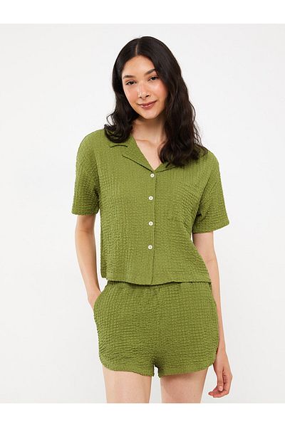 LC Waikiki Set de pijamale pentru femei cu mâneci scurte cu model de guler de cămașă