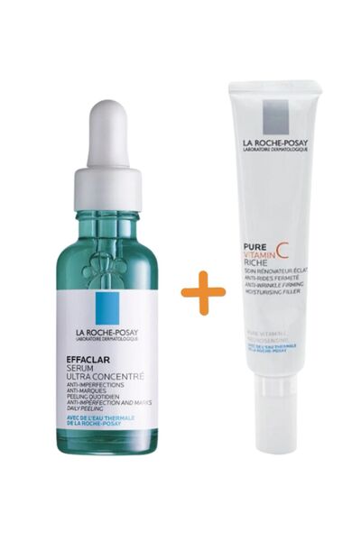 La Roche Posay Effaclar Yağlı Cilt Serumu Akne Kontrolü & Redermic C Göz Kremi Göz Çevresi Yaşlanma Karşıtı Bakım
