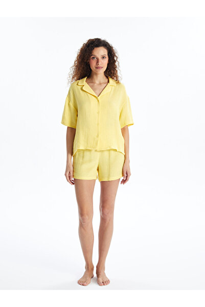 LC Waikiki Dámský košilový límec šortky pyžamový set - krátký rukáv