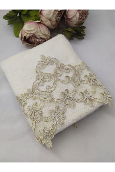 Çeyiz Bahçesi Fransız Güpürlü Gülistan Havlu Krem