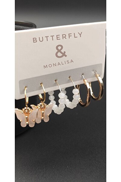 monalisatoka Kadın Toz Pembe Kelebek 6lı Küpe Seti