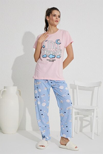 PIJAMASSTORE طقم بيجامة للأولاد بأكمام قصيرة باللون الوردي من Little Dreamer ...