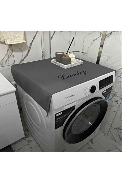 evimms Laundry Basklı Gri Çamaşır Makine Örtüsü