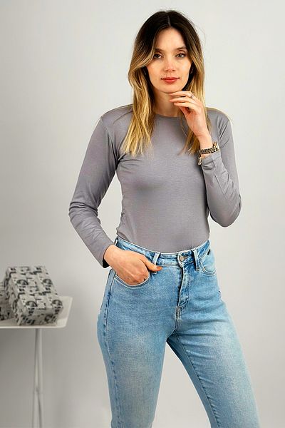 Betimoda Mânecă lungă de damă cu gât crew body gri 1 bucată