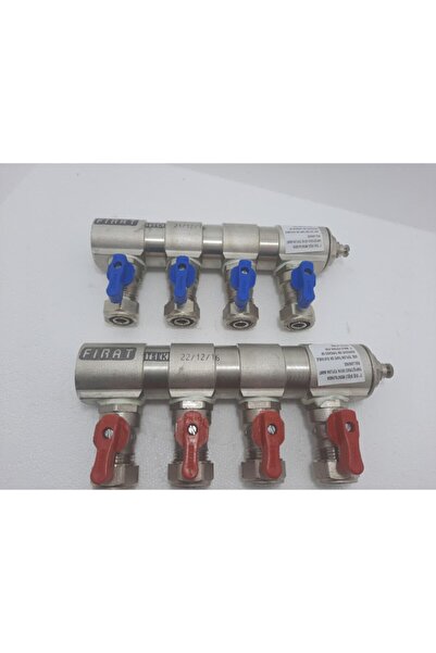 FIRAT 1"mini Küresel Vanalı 4 Çıkışlı Kollektör Takımı Mavi Kırmızı