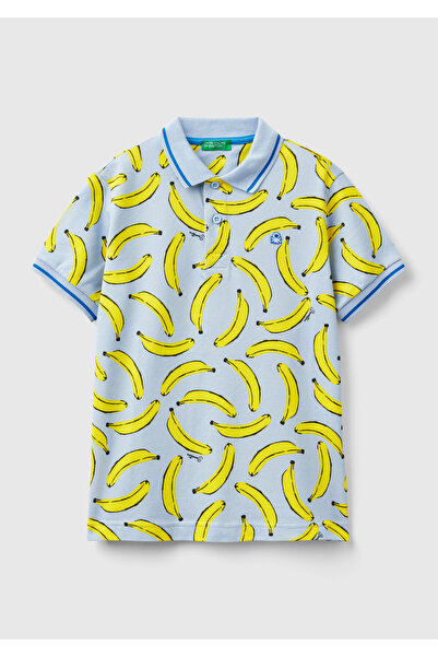 United Colors of Benetton Момчешка поло тениска - синьо-зелена, с лого на ляв...