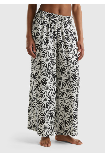 United Colors of Benetton Women's White Mix 100% Viscous All Patterned Drawst...