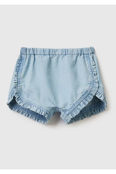 United Colors of Benetton Baby Light Blue Ruffle Striped Drawstring Waist Denim Shorts