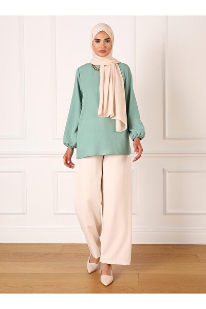 Refka Balloon Sleeve Aerobin Blouse - Elastic Sleeve - Çağla - Refka