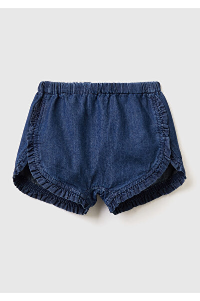 United Colors of Benetton Bebek Lacivert Fırfır Şeritli Beli Büzgülü Denim Şort
