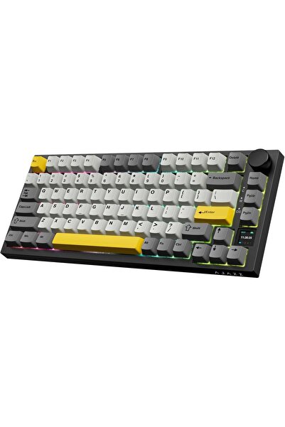 Coverzone Ajazz Ak820 Pro 3 Modlu %75 Mekanik Klavye, Tft Akıllı Ekran Gasket-mounted Oyun Klavyesi Sarı Siyah