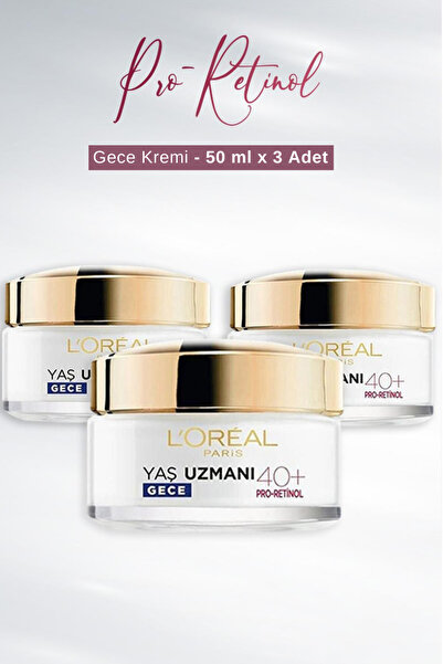 L'Oreal Paris Yaş Uzmanı Kırışıklık Karşıtı Gece Kremi 40+ Pro-Retinol 50 ml x 3 Adet