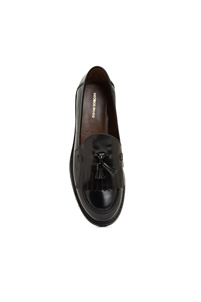 George Hogg Icons Siyah Kadın %100 Deri Yuvarlak Burun Kauçuk Tabanlı Loafer