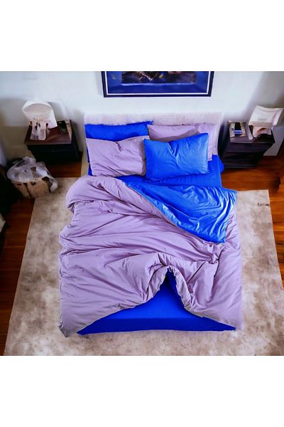 MAJESTE Double-Sided Use Combination/Ranforce Double Duvet Cover Set-4 Pillowcases-Purple/Sax Blue