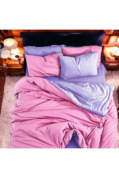 MAJESTE Double Sided Use Combination/Ranforce Single Duvet Cover Set-2 Pillowcases-Pink/Purple