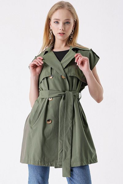 HAKKE Camel Waist Belted Double Pocket TRENCH COAT