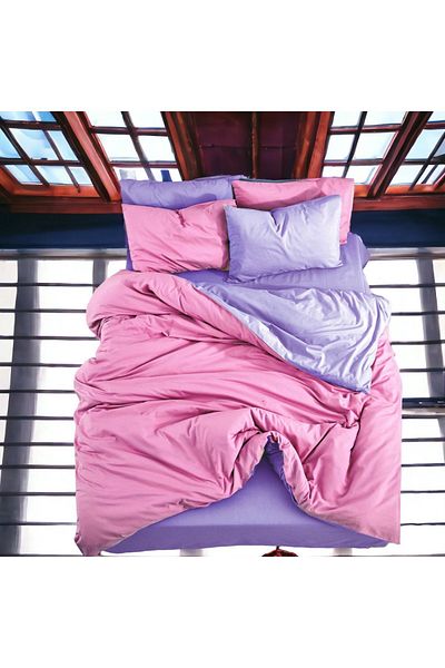 MAJESTE Double Sided Use Combination/Ranforce Single Duvet Cover Set-2 Pillowcases-Pink/Purple