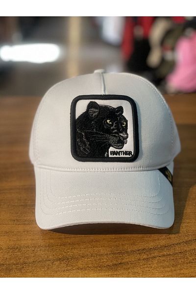 hamze White Panther Mesh Gorin Bros Trucker Cap Hat