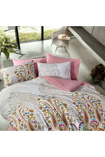 MAJESTE Combined/Cotton Ranforce Does Not Want Ironing Non-Wrinkle Double Duvet Cover Set-4 with Pillow Case-7418