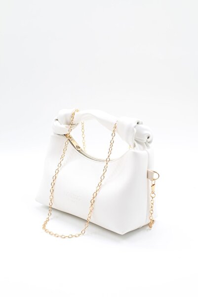 NOTHING White Cream Black Women's 3-Piece Urban Bag Set with Chain - Knot Detail and Necklace Gift