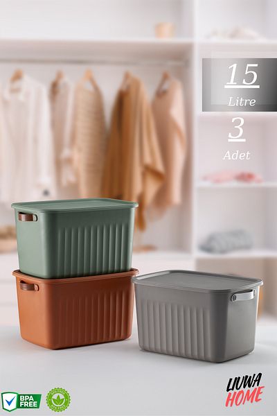 LIUWA 15 Lt Capacity 3 PCS Storage Box Mix - Organizer and Storage Box