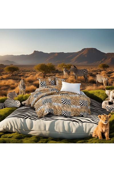 MAJESTE Leopard Zebra Pattern Cream Bed Sheet with 2 Pillowcases Cotton Non-Iron Wrinkle-Free Single Sheet Duvet Cover Set