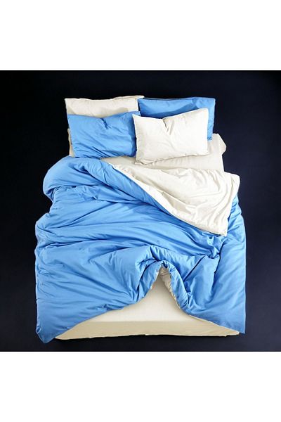 MAJESTE Double-Sided Use Combination/Ranforce Double Duvet Cover Set-4 Pillowcases-Blue/Cream