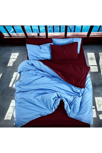 MAJESTE Double-Sided Use Combination/Ranforce Double Duvet Cover Set-4 Pillowcases-Blue/Claret Red
