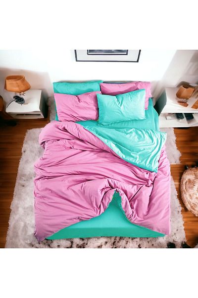 MAJESTE Double-Sided Use Combination/Ranforce Double Duvet Cover Set-4 Pillowcases-Pink/Mint