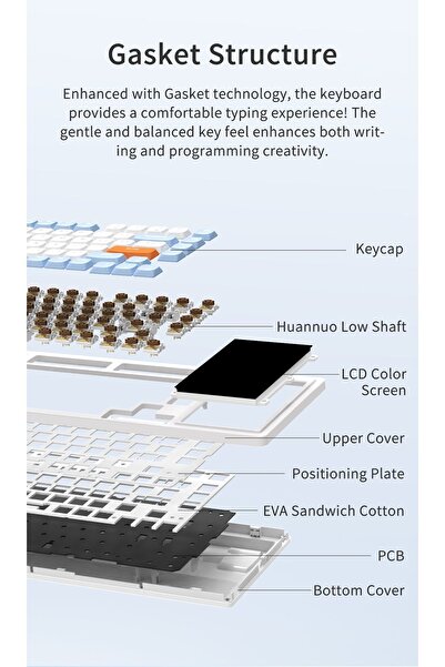 Coverzone Ajazz Akp815 %75 Low Profile Mekanik Klavye 4.33'' Led Dokunmatik Ekran Programlanabilir Rgb Gasket