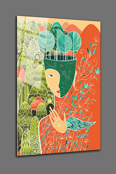 BV DEKOR Διακοσμητικό Γυάλινο Τραπέζι - Αφηρημένο Στυλ Πολύχρωμο Σχέδιο Γυάλι...