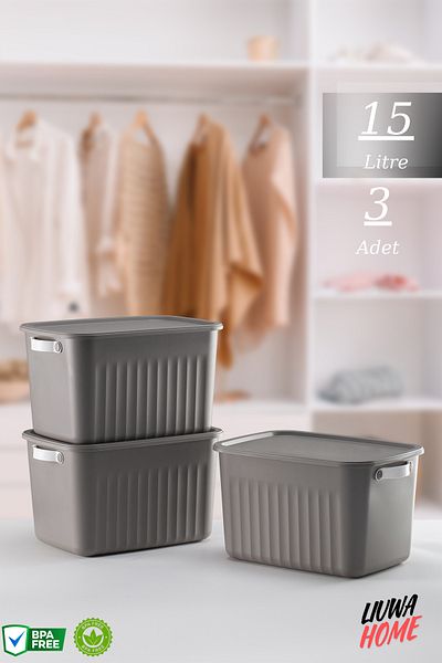 LIUWA 15 Lt Capacity 3 PCS Storage Box Mix - Organizer and Storage Box